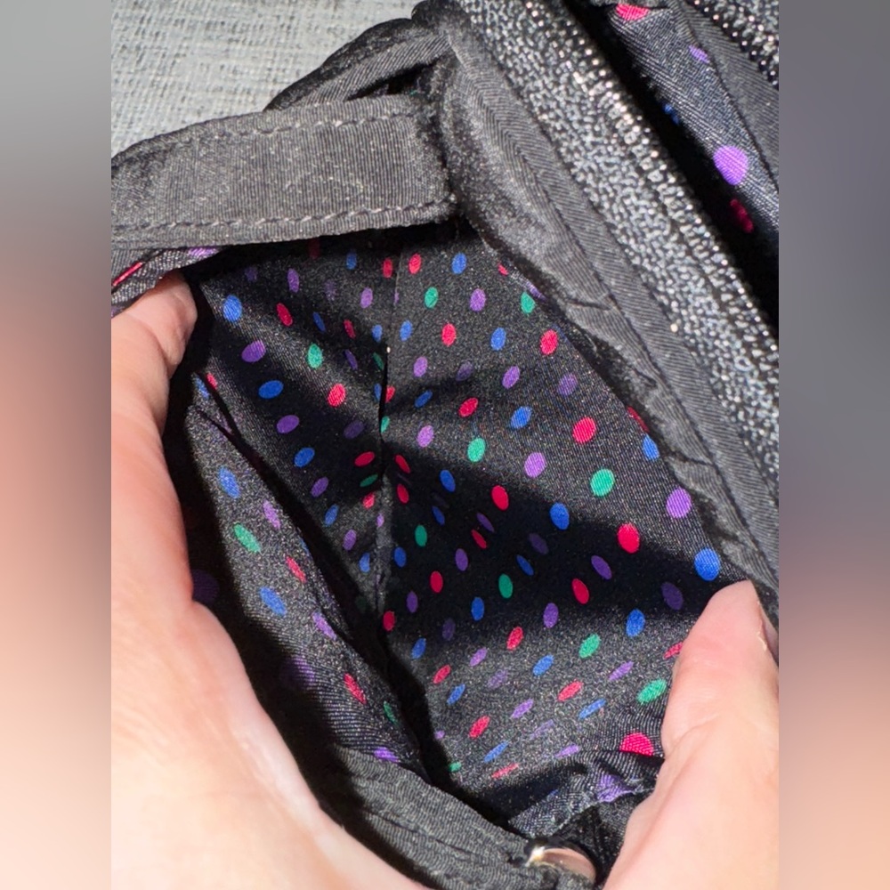 Vera Bradley Black Quilted Mini Hipster Purse With Polka Dot Interior - Picture 6 of 8